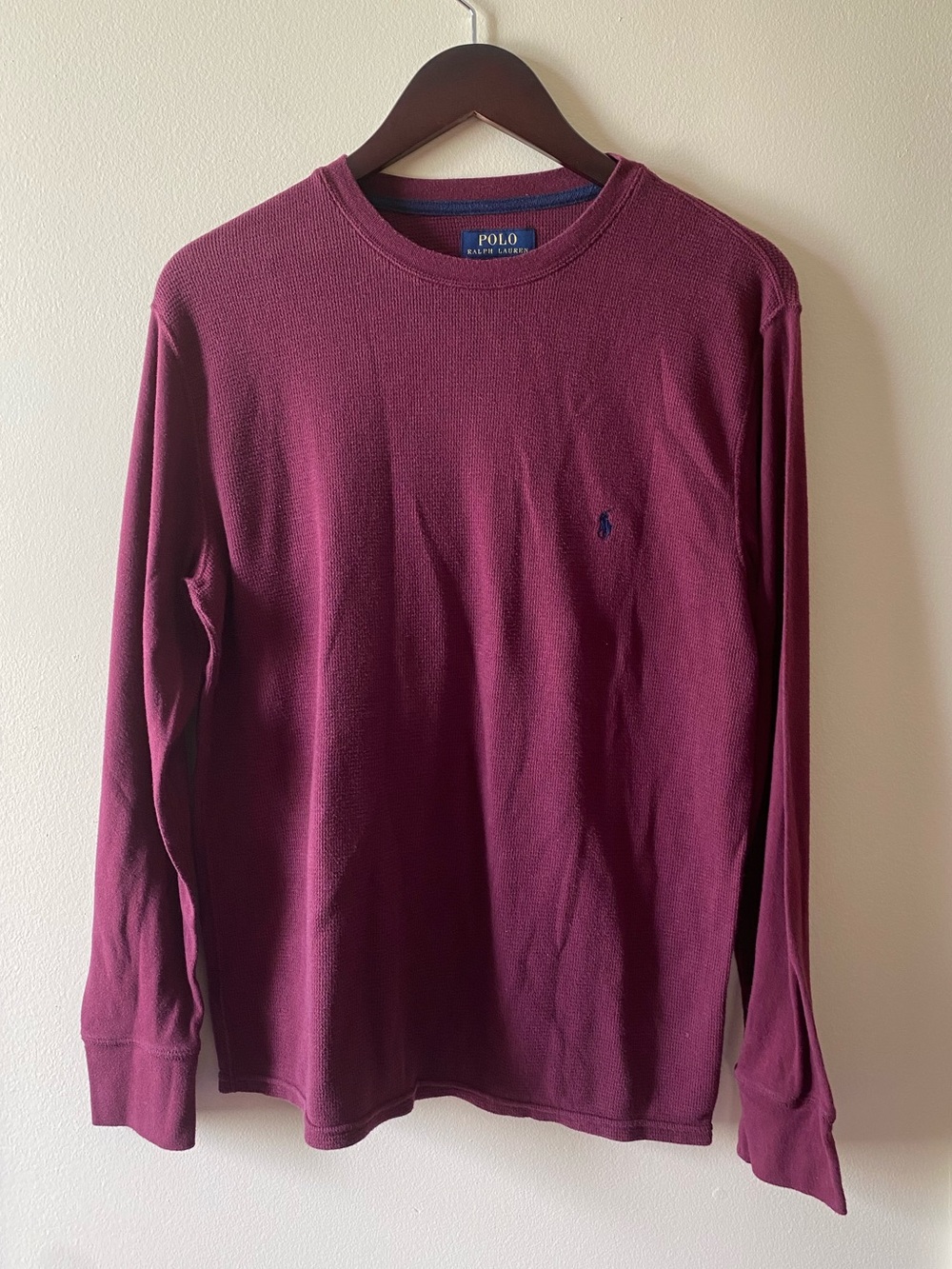 Polo Ralph Lauren Men's Long Sleeve Waffle Knit Shirt Size Large Burgundy/Maroon